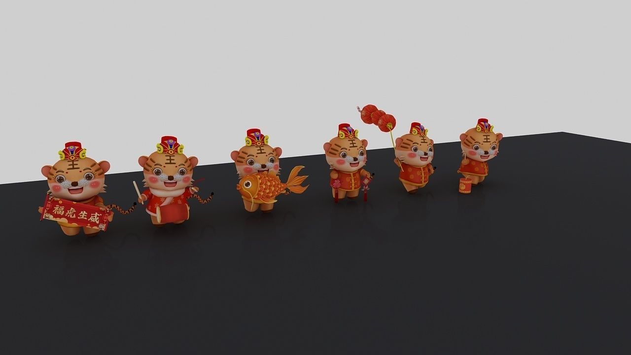 Auspicious cartoon tiger in the Year of the Tiger 3D model_3