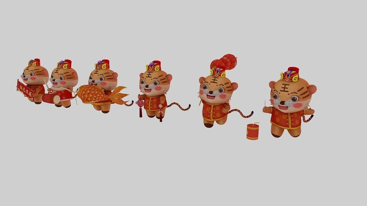 Auspicious cartoon tiger in the Year of the Tiger 3D model_1