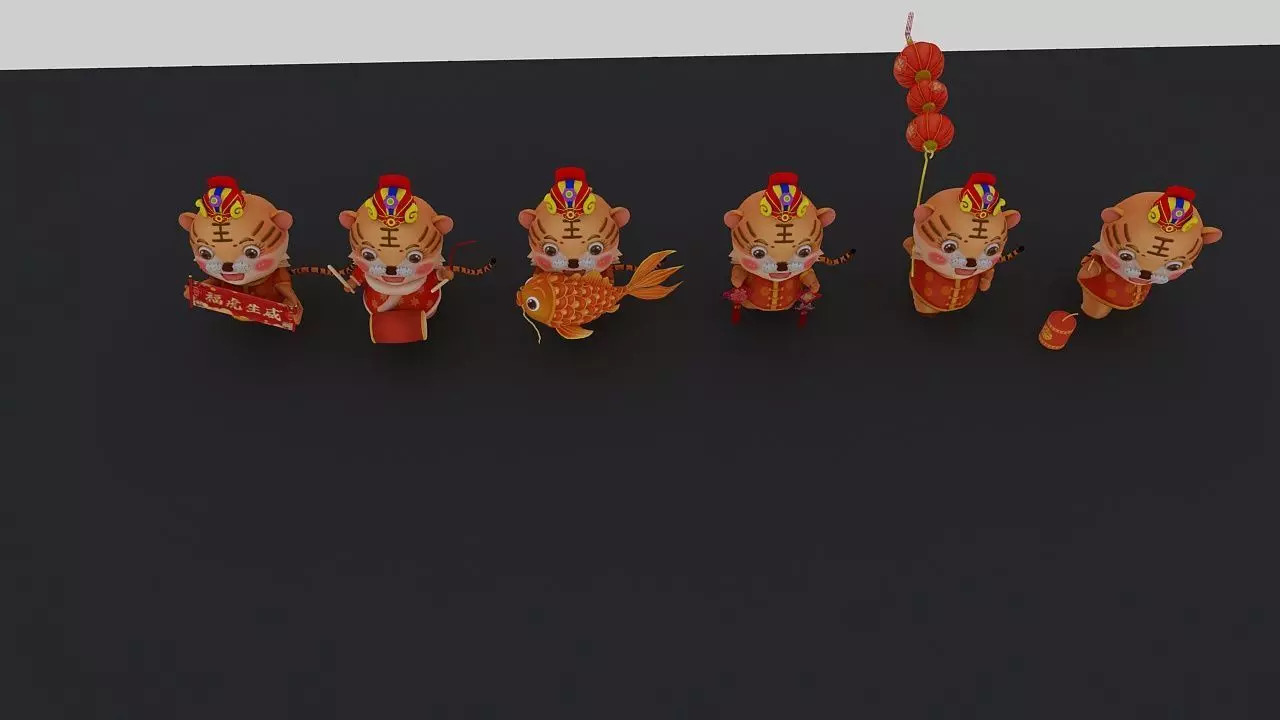 Auspicious cartoon tiger in the Year of the Tiger 3D model_0
