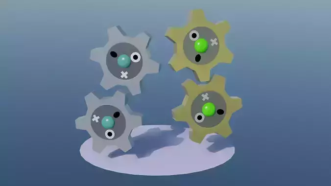 Pokemon Klink and Shiny Version Low-poly 3D model