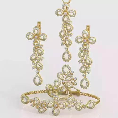 Ring Bracelet Earring and Pendant Set 3D printable model 0014 3D Model Collection