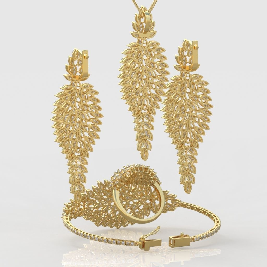 Ring Bracelet Earring and Pendant Set 3D printable model 0015 3D Model Collection_4