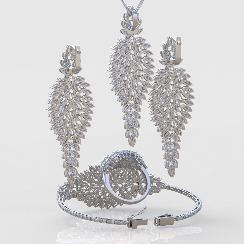 Ring Bracelet Earring and Pendant Set 3D printable model 0015 3D Model Collection_5