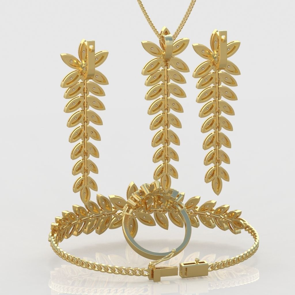 Ring Bracelet Earring and Pendant Set 3D printable model 0016 3D Model Collection_5