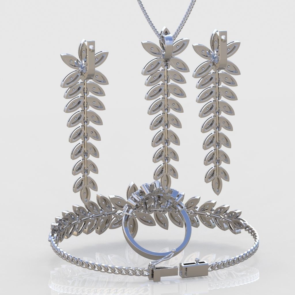 Ring Bracelet Earring and Pendant Set 3D printable model 0016 3D Model Collection_6