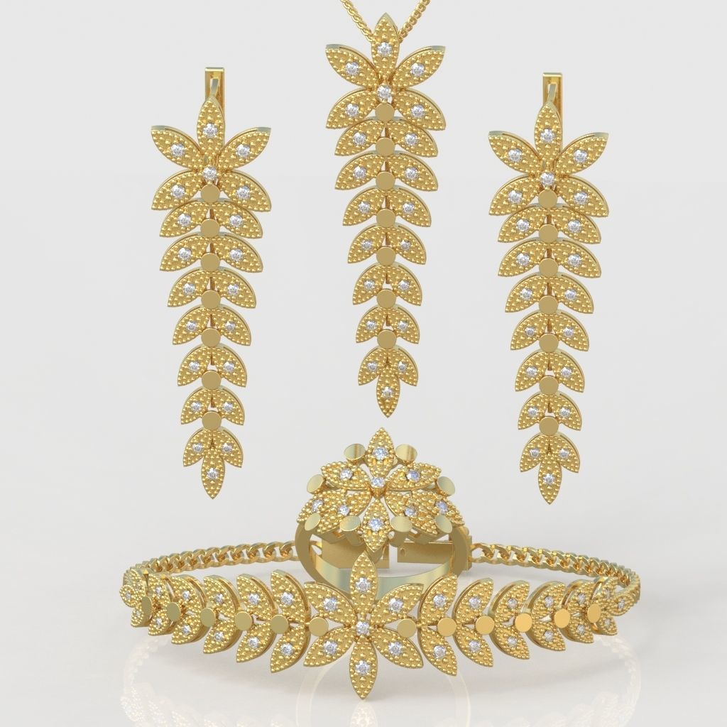 Ring Bracelet Earring and Pendant Set 3D printable model 0016 3D Model Collection_3