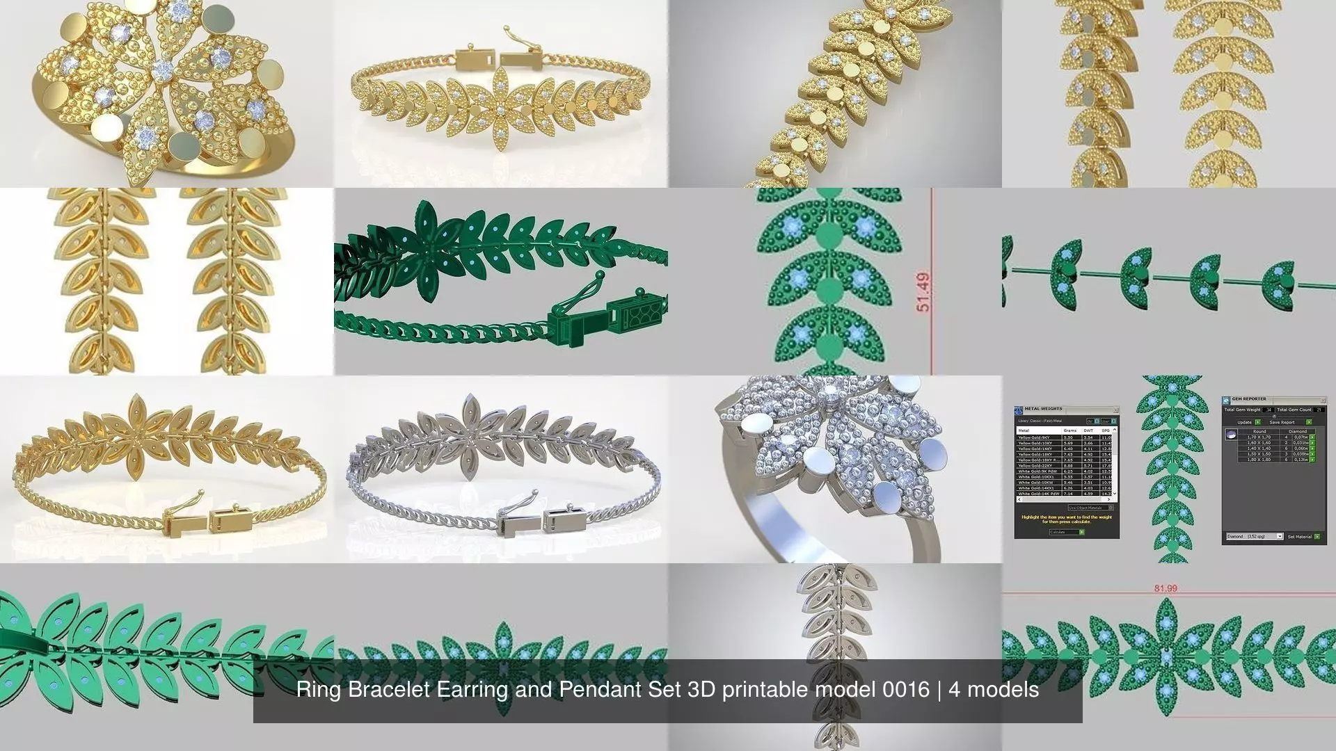 Ring Bracelet Earring and Pendant Set 3D printable model 0016 3D Model Collection_1