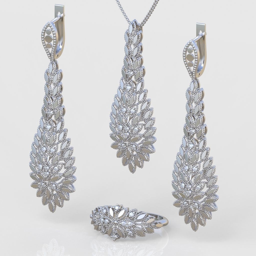 Ring Bracelet Earring and Pendant Set 3D printable model 0017 3D Model Collection_4