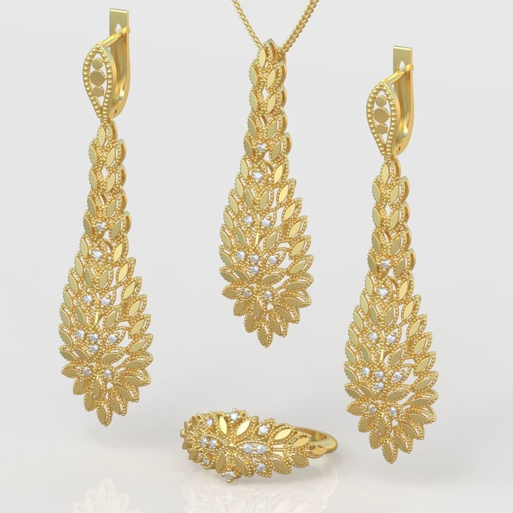 Ring Bracelet Earring and Pendant Set 3D printable model 0017 3D Model Collection_3