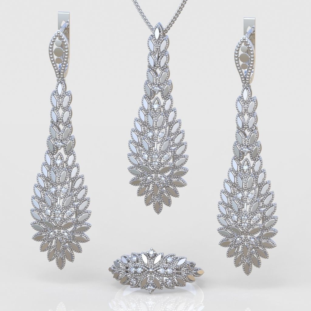 Ring Bracelet Earring and Pendant Set 3D printable model 0017 3D Model Collection_2