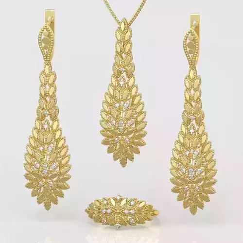 Ring Bracelet Earring and Pendant Set 3D printable model 0017 3D Model Collection