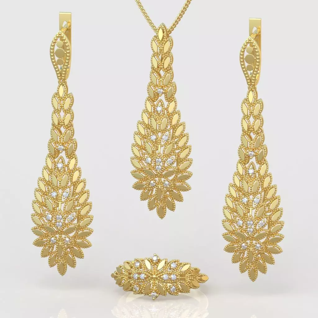 Ring Bracelet Earring and Pendant Set 3D printable model 0017 3D Model Collection_0