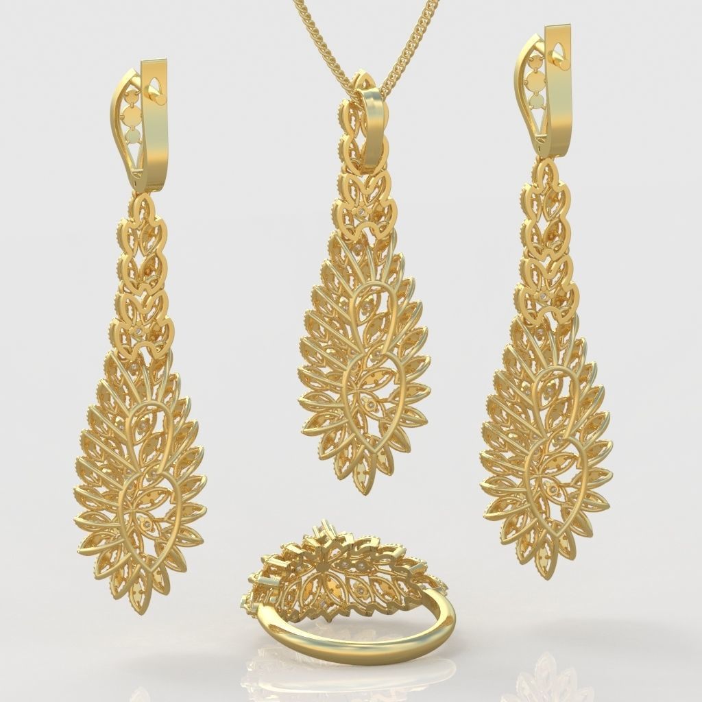 Ring Bracelet Earring and Pendant Set 3D printable model 0017 3D Model Collection_5