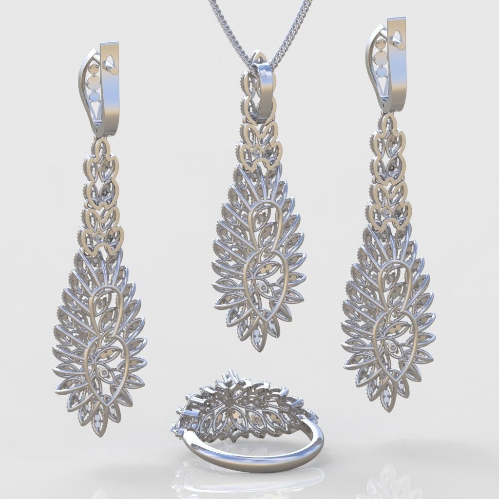 Ring Bracelet Earring and Pendant Set 3D printable model 0017 3D Model Collection_6
