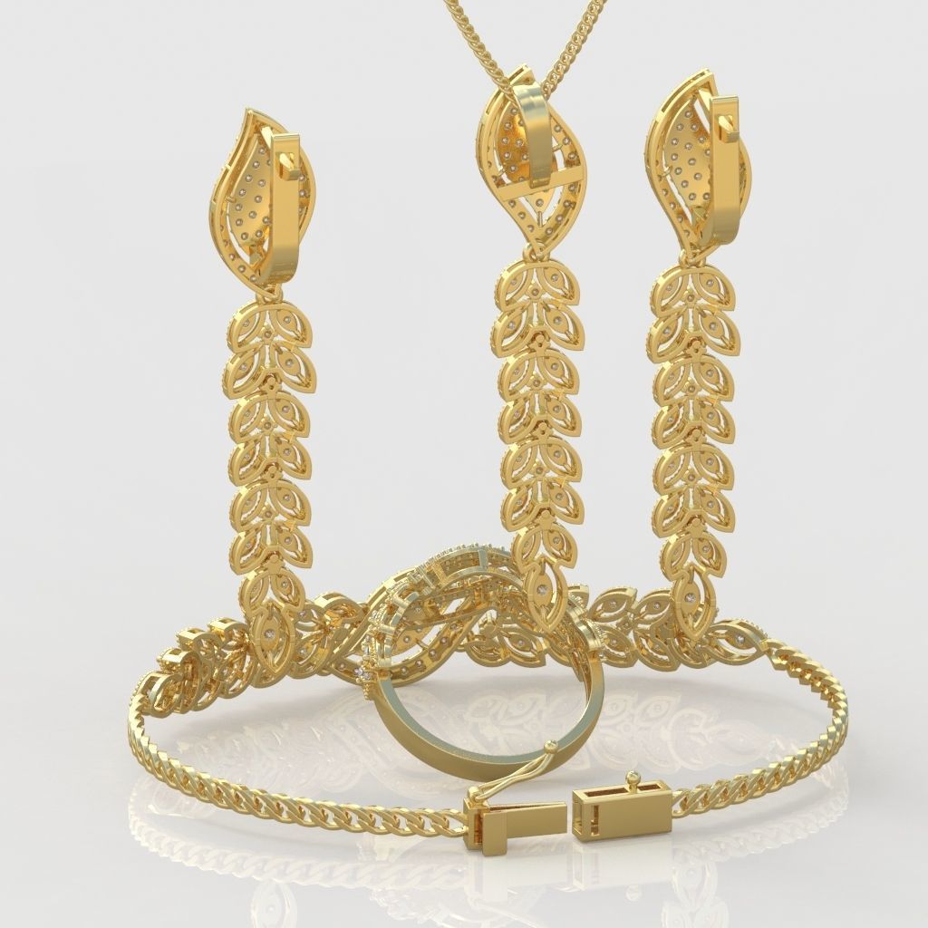 Ring Bracelet Earring and Pendant Set 3D printable model 0018 3D Model Collection_5
