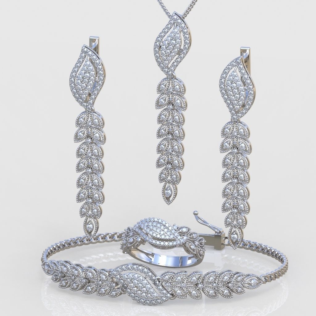 Ring Bracelet Earring and Pendant Set 3D printable model 0018 3D Model Collection_2