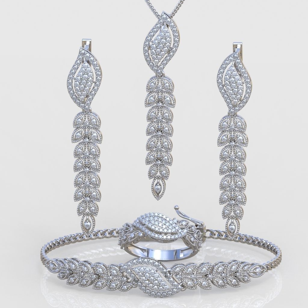 Ring Bracelet Earring and Pendant Set 3D printable model 0018 3D Model Collection_4