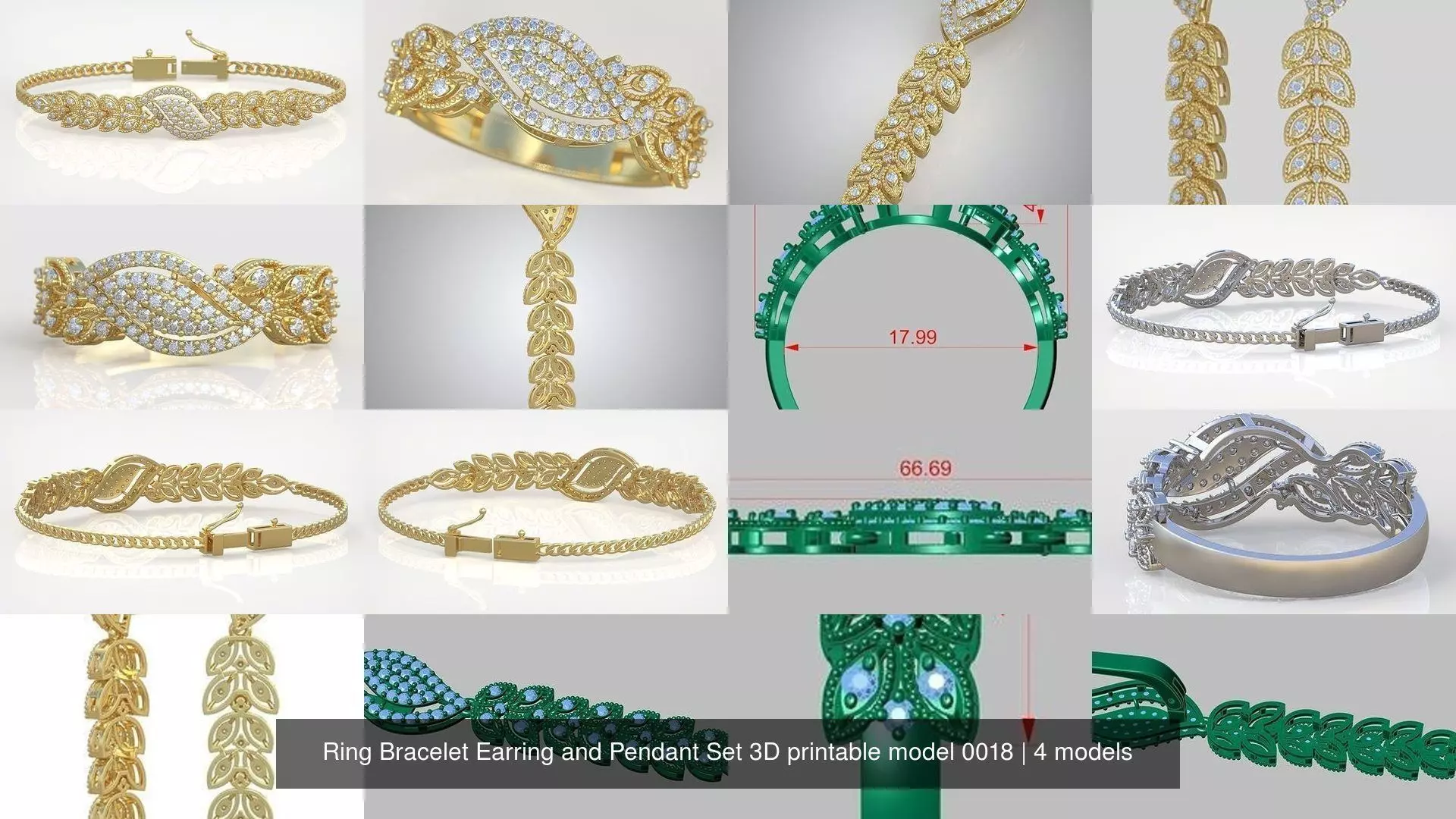 Ring Bracelet Earring and Pendant Set 3D printable model 0018 3D Model Collection_1