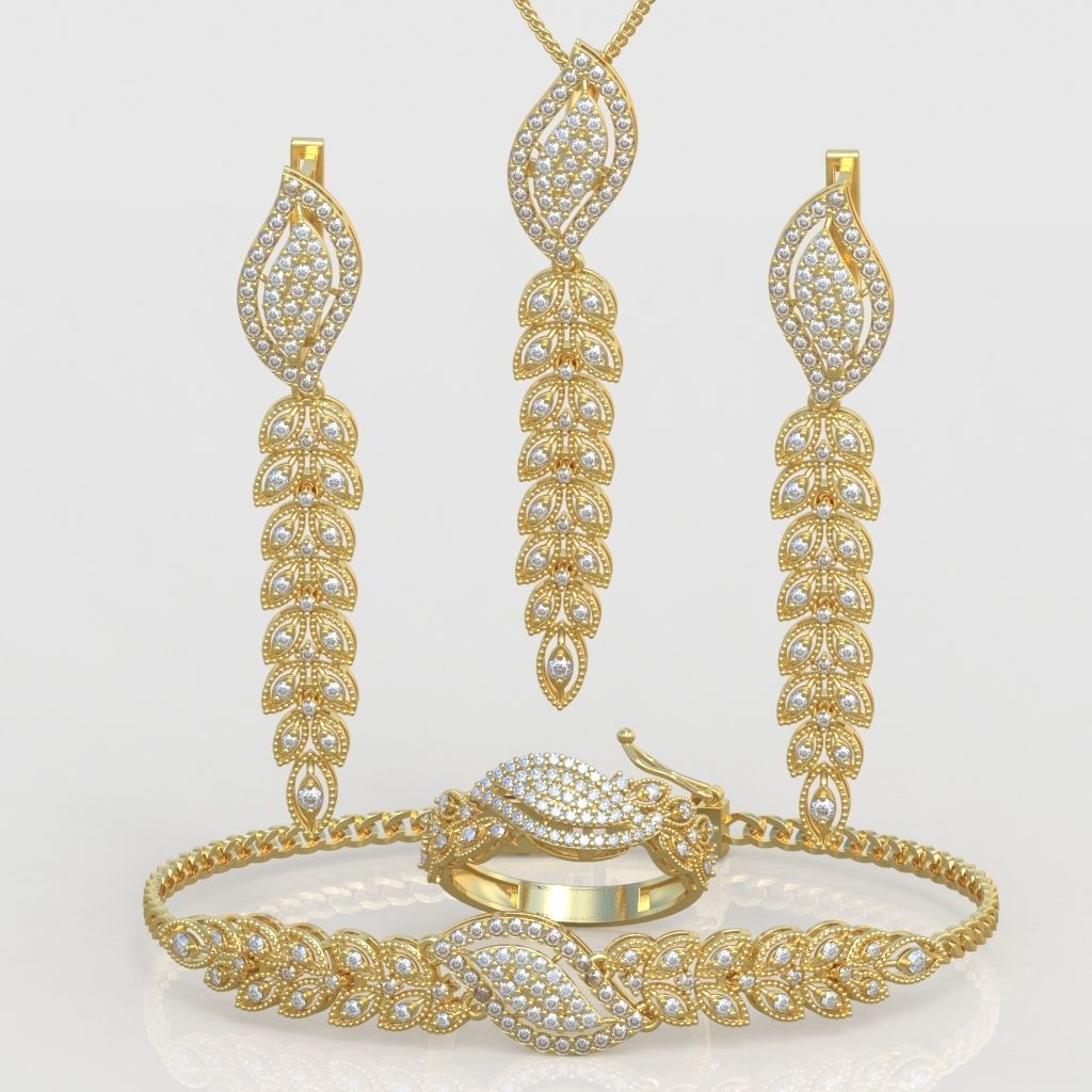 Ring Bracelet Earring and Pendant Set 3D printable model 0018 3D Model Collection_3