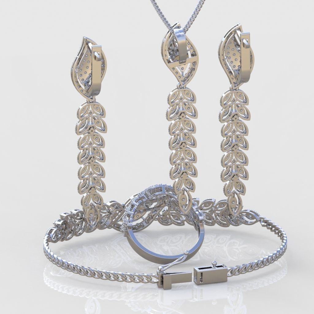 Ring Bracelet Earring and Pendant Set 3D printable model 0018 3D Model Collection_6