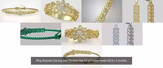 Ring Bracelet Earring and Pendant Set 3D printable model 0019