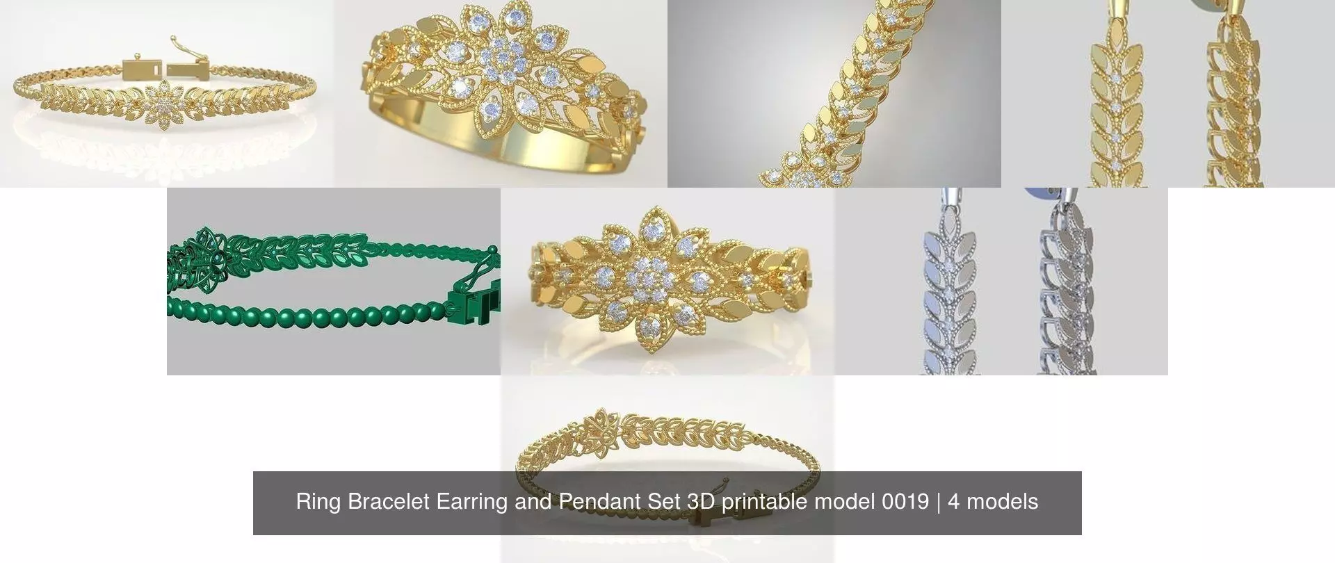Ring Bracelet Earring and Pendant Set 3D printable model 0019 3D Model Collection_1