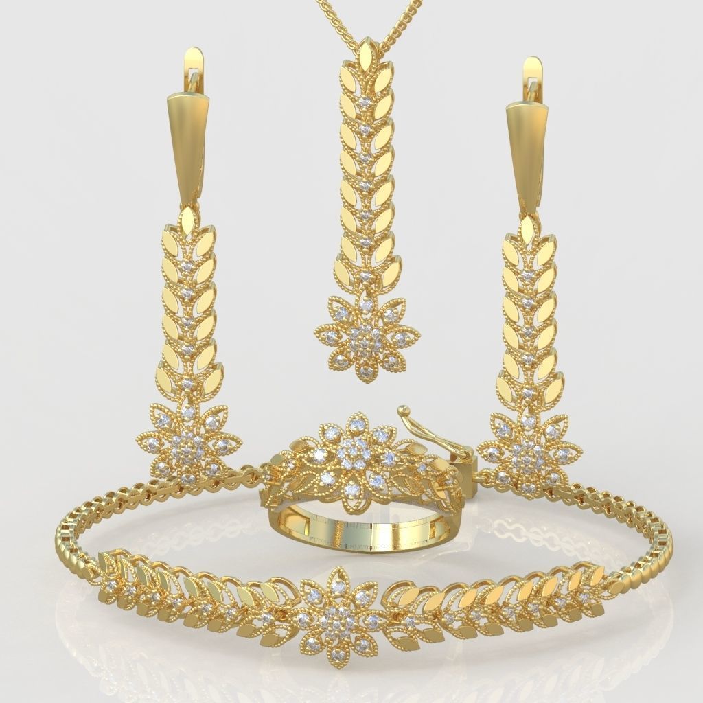 Ring Bracelet Earring and Pendant Set 3D printable model 0019 3D Model Collection_3
