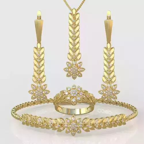 Ring Bracelet Earring and Pendant Set 3D printable model 0019 3D Model Collection