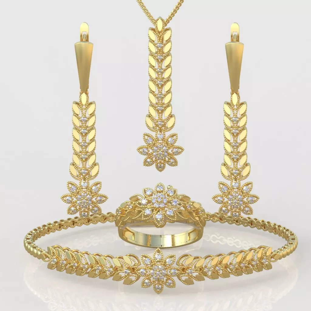 Ring Bracelet Earring and Pendant Set 3D printable model 0019 3D Model Collection_0