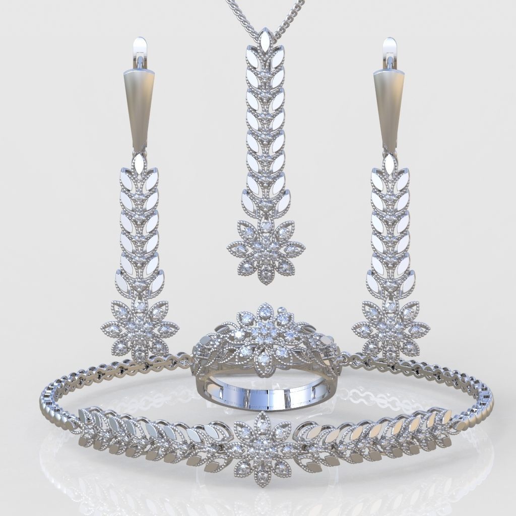 Ring Bracelet Earring and Pendant Set 3D printable model 0019 3D Model Collection_2