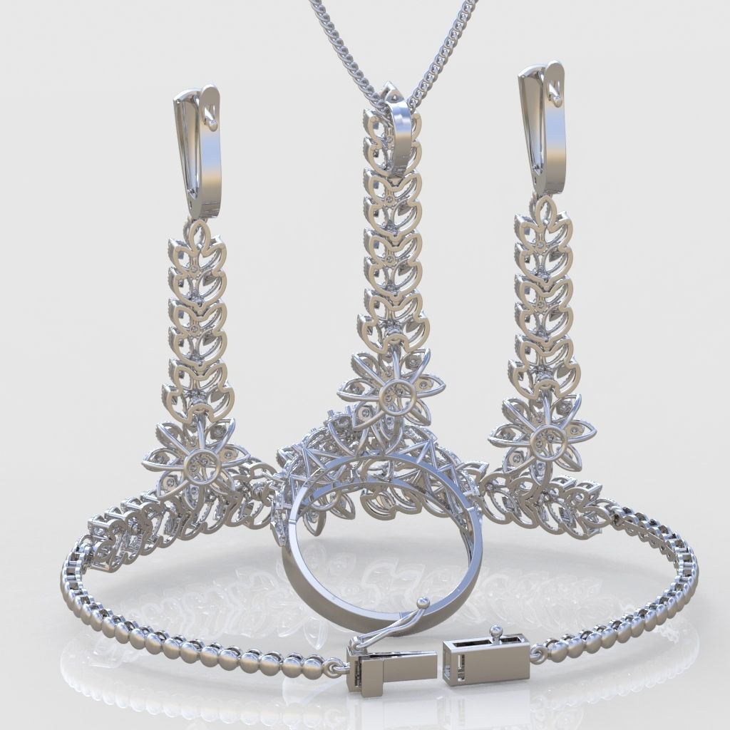Ring Bracelet Earring and Pendant Set 3D printable model 0019 3D Model Collection_6