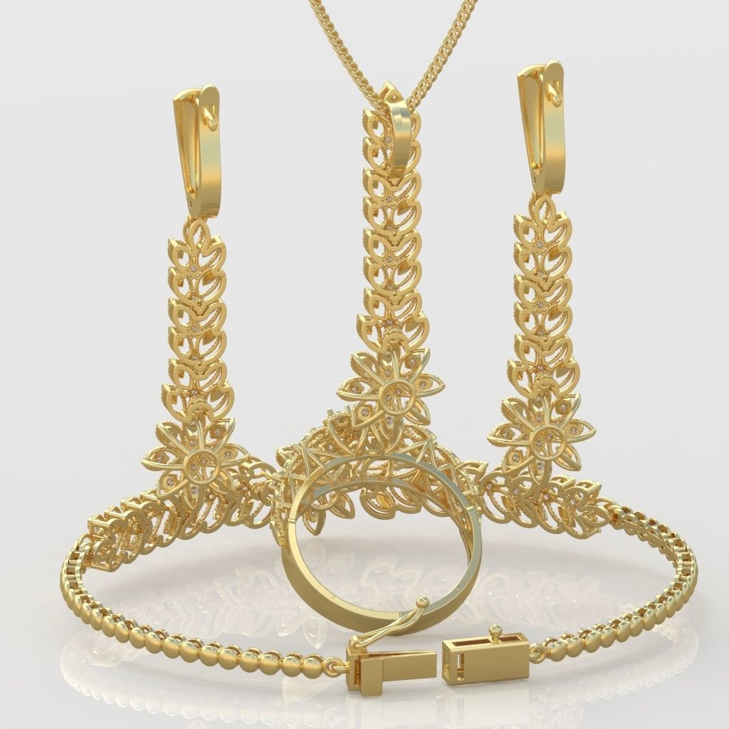 Ring Bracelet Earring and Pendant Set 3D printable model 0019 3D Model Collection_5