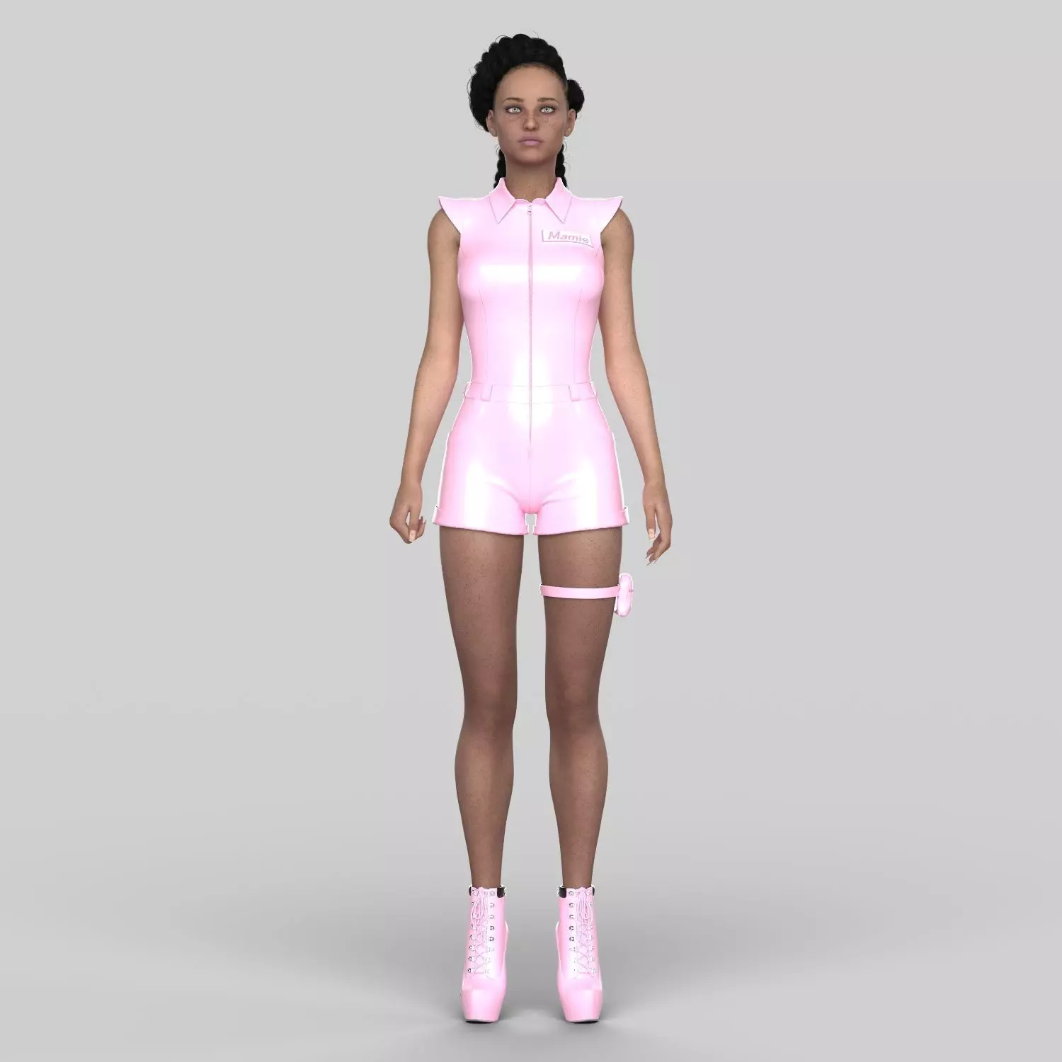 Leather Short Bodysuit 3D model_0