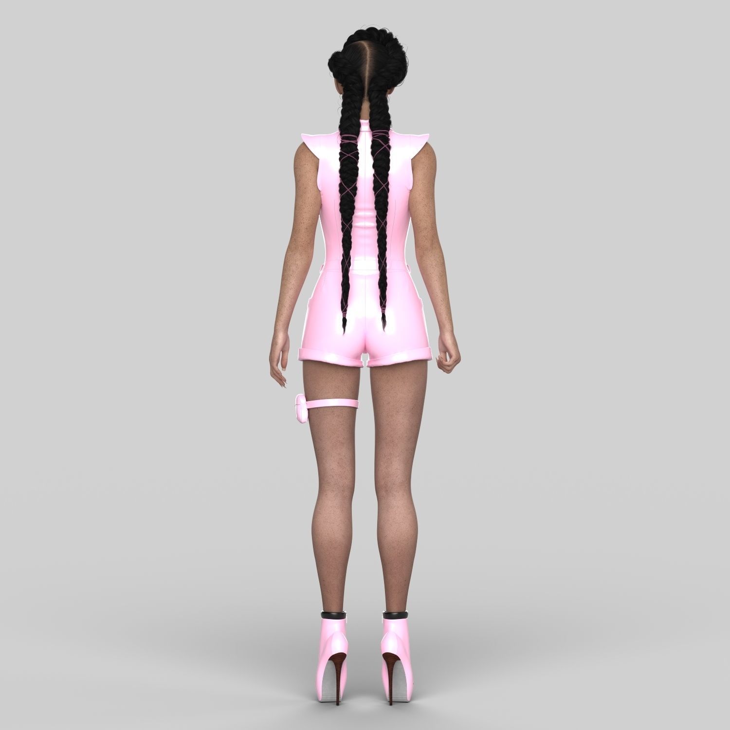 Leather Short Bodysuit 3D model_3
