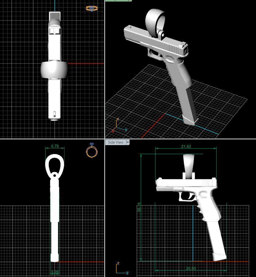 GOLD GUN  pendant with bail 3D print model_2