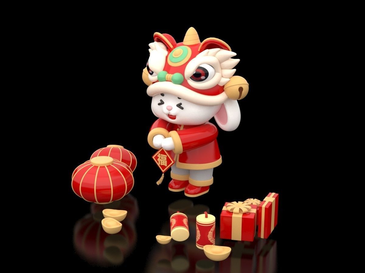 Chinese style Happy New Year Rabbit 3D model_1