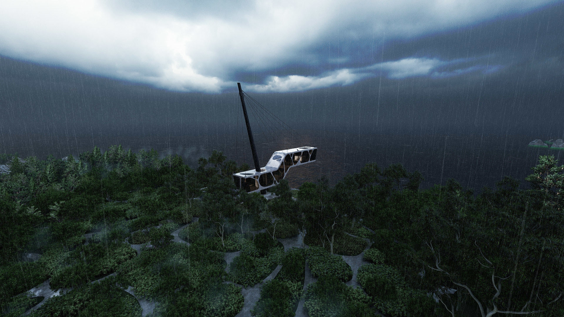 Cantilever Beach Mountain cliff house Organic Revit Lumion 3D model_11