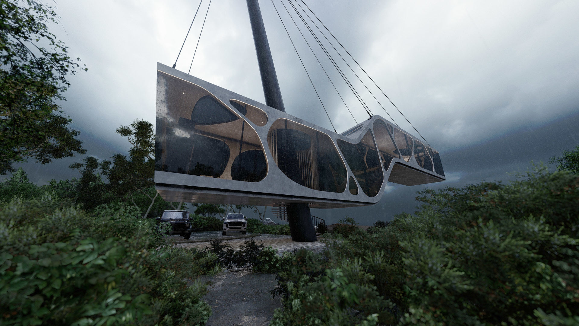 Cantilever Beach Mountain cliff house Organic Revit Lumion 3D model_14