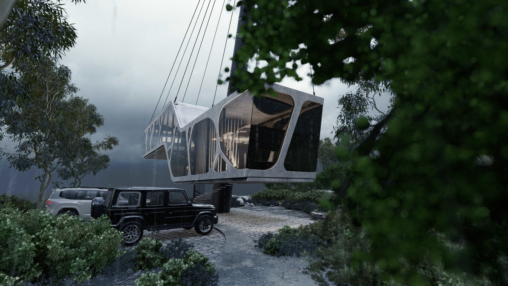 Cantilever Beach Mountain cliff house Organic Revit Lumion 3D model_12