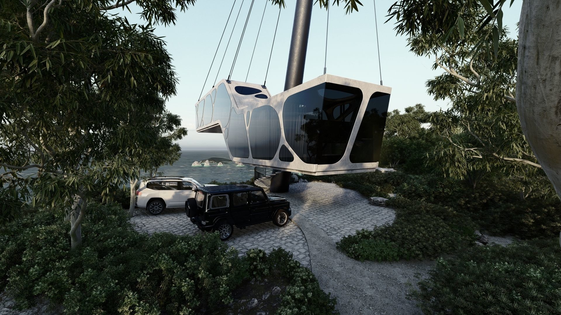 Cantilever Beach Mountain cliff house Organic Revit Lumion 3D model_18