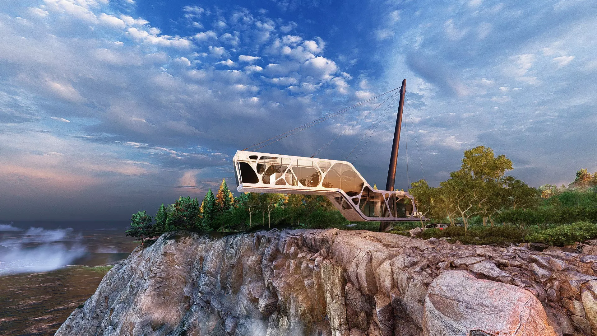 Cantilever Beach Mountain cliff house Organic Revit Lumion 3D model_0