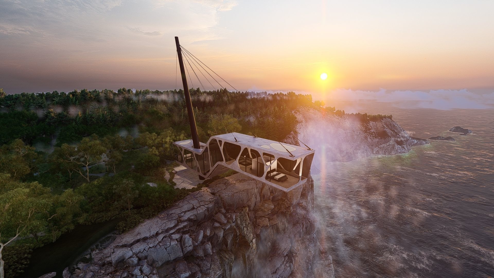 Cantilever Beach Mountain cliff house Organic Revit Lumion 3D model_20