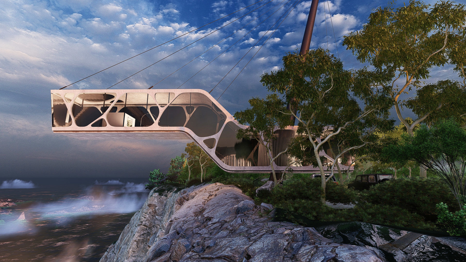 Cantilever Beach Mountain cliff house Organic Revit Lumion 3D model_4