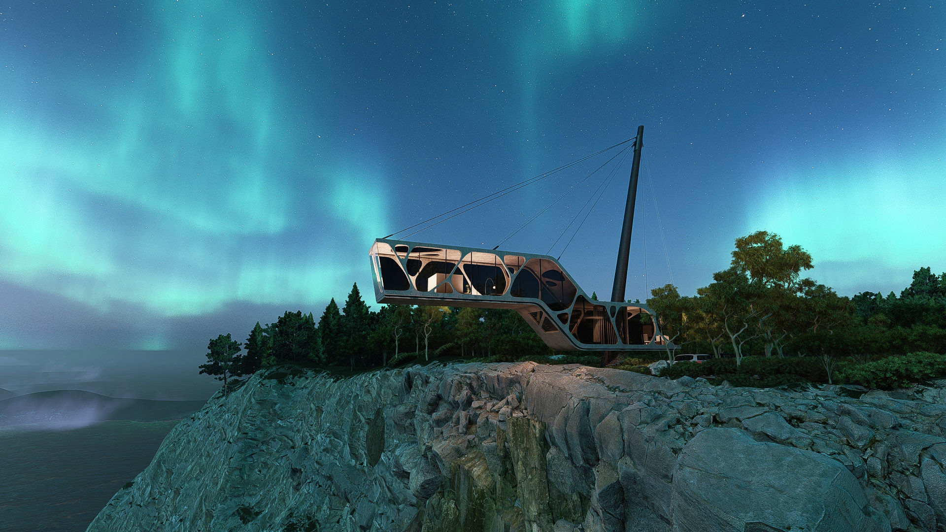 Cantilever Beach Mountain cliff house Organic Revit Lumion 3D model_5