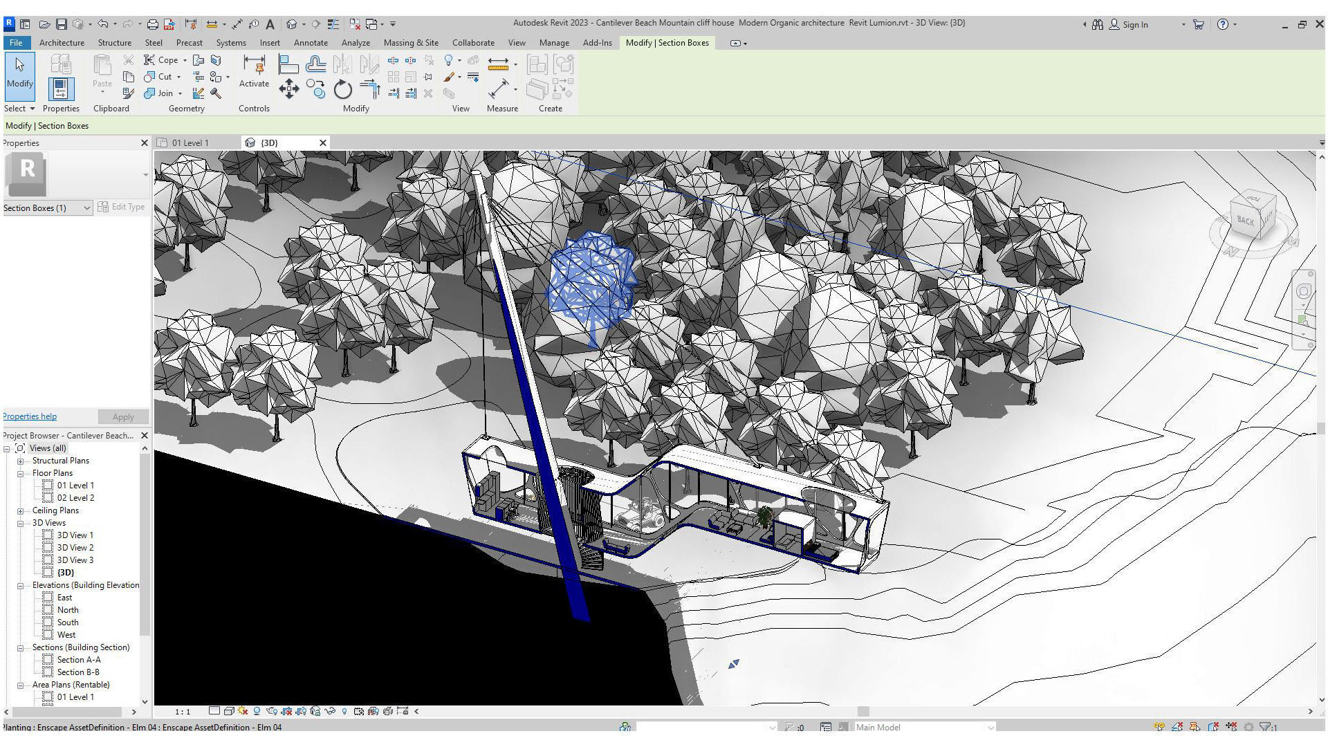 Cantilever Beach Mountain cliff house Organic Revit Lumion 3D model_8