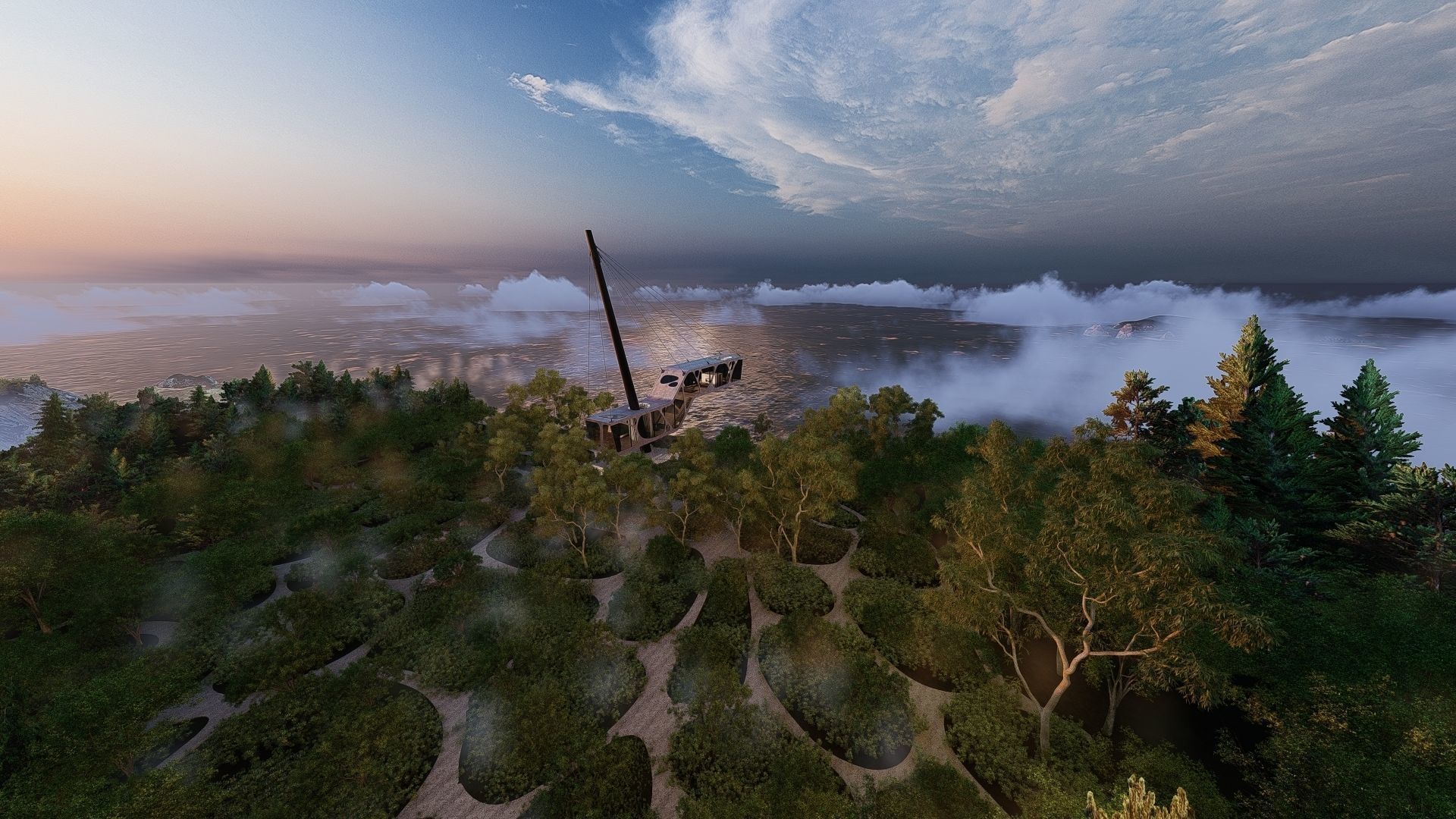 Cantilever Beach Mountain cliff house Organic Revit Lumion 3D model_7