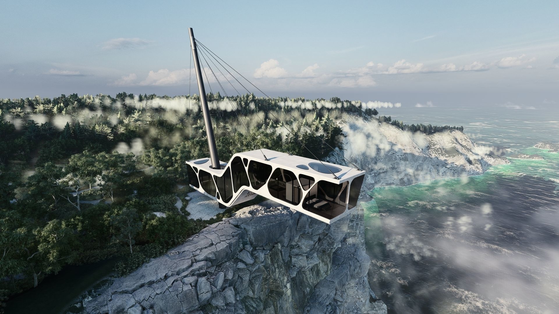 Cantilever Beach Mountain cliff house Organic Revit Lumion 3D model_2