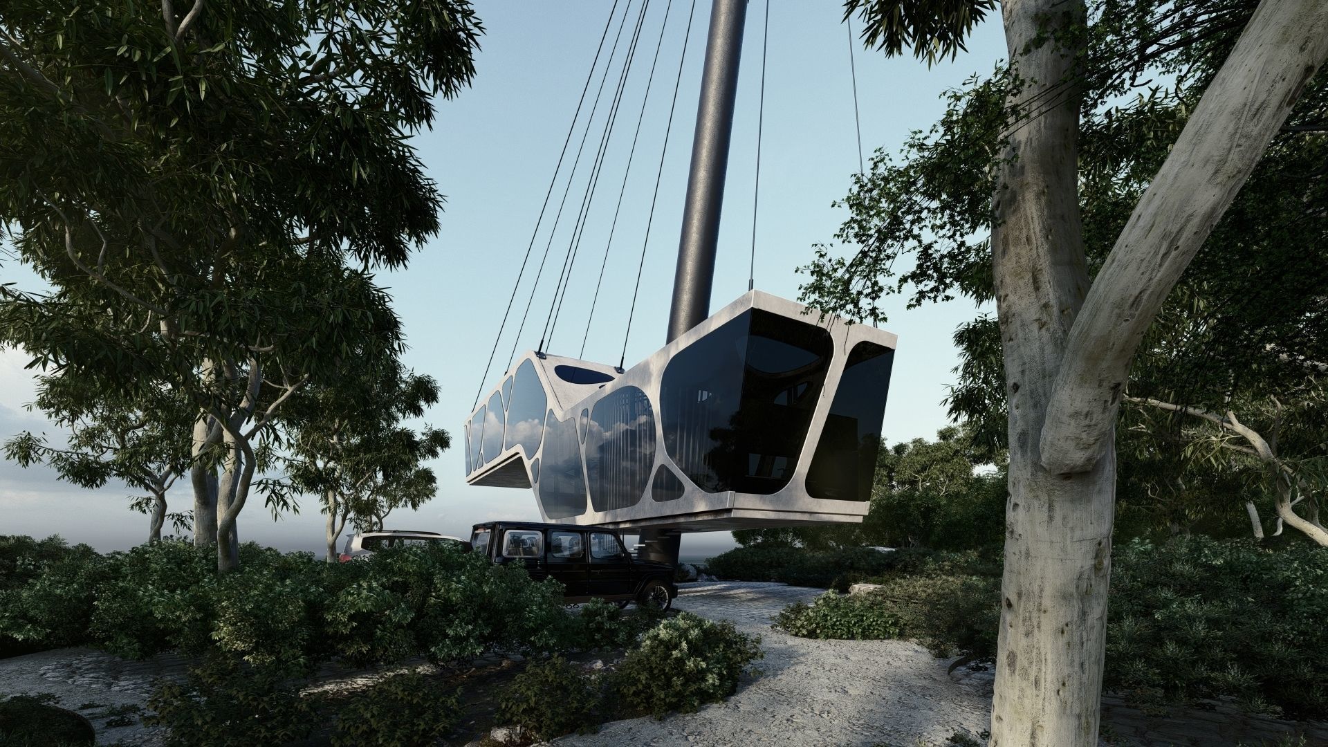 Cantilever Beach Mountain cliff house Organic Revit Lumion 3D model_17