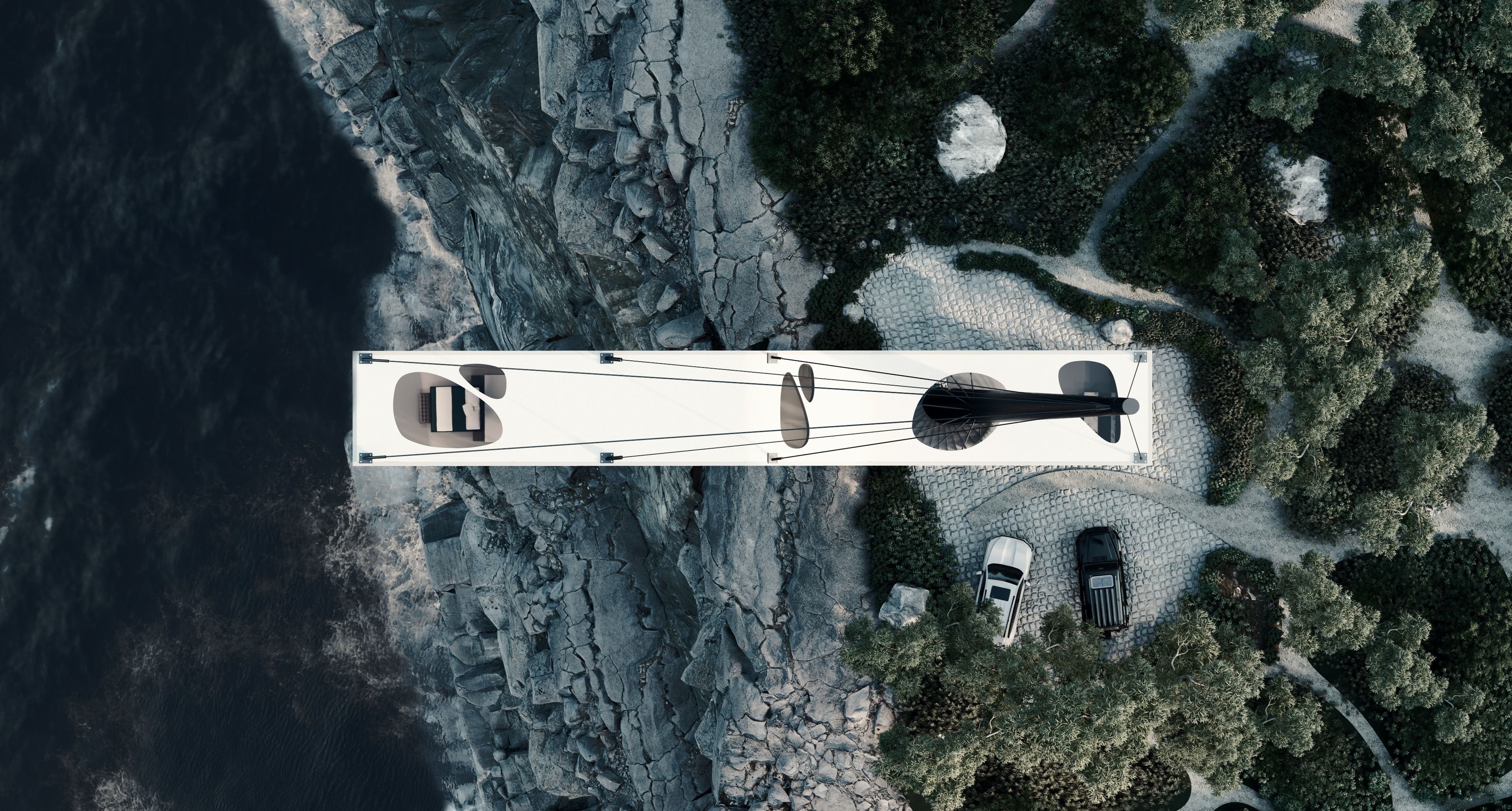 Cantilever Beach Mountain cliff house Organic Revit Lumion 3D model_3