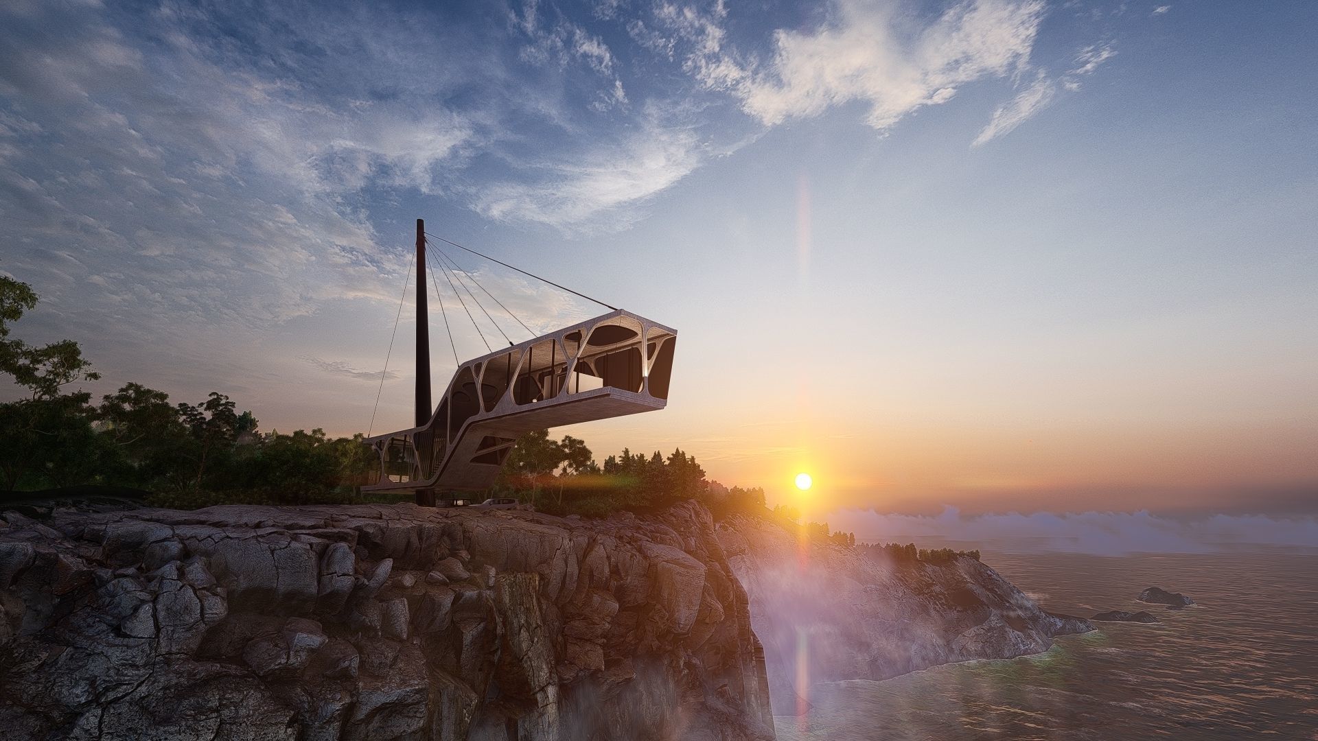 Cantilever Beach Mountain cliff house Organic Revit Lumion 3D model_23